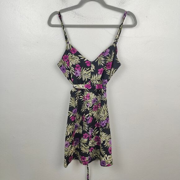 Reformation Beliz Dress Size 8 Purple Black Lanai Floral Print Linen Mini Beach - Picture 5 of 9